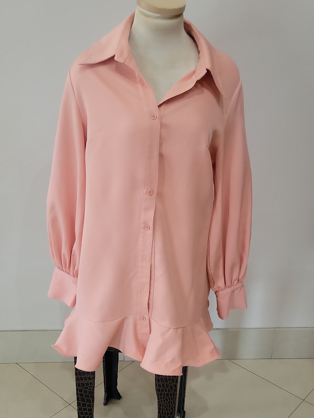 PrettyLittleThing Pink Ruffle Hem Shirt Dress